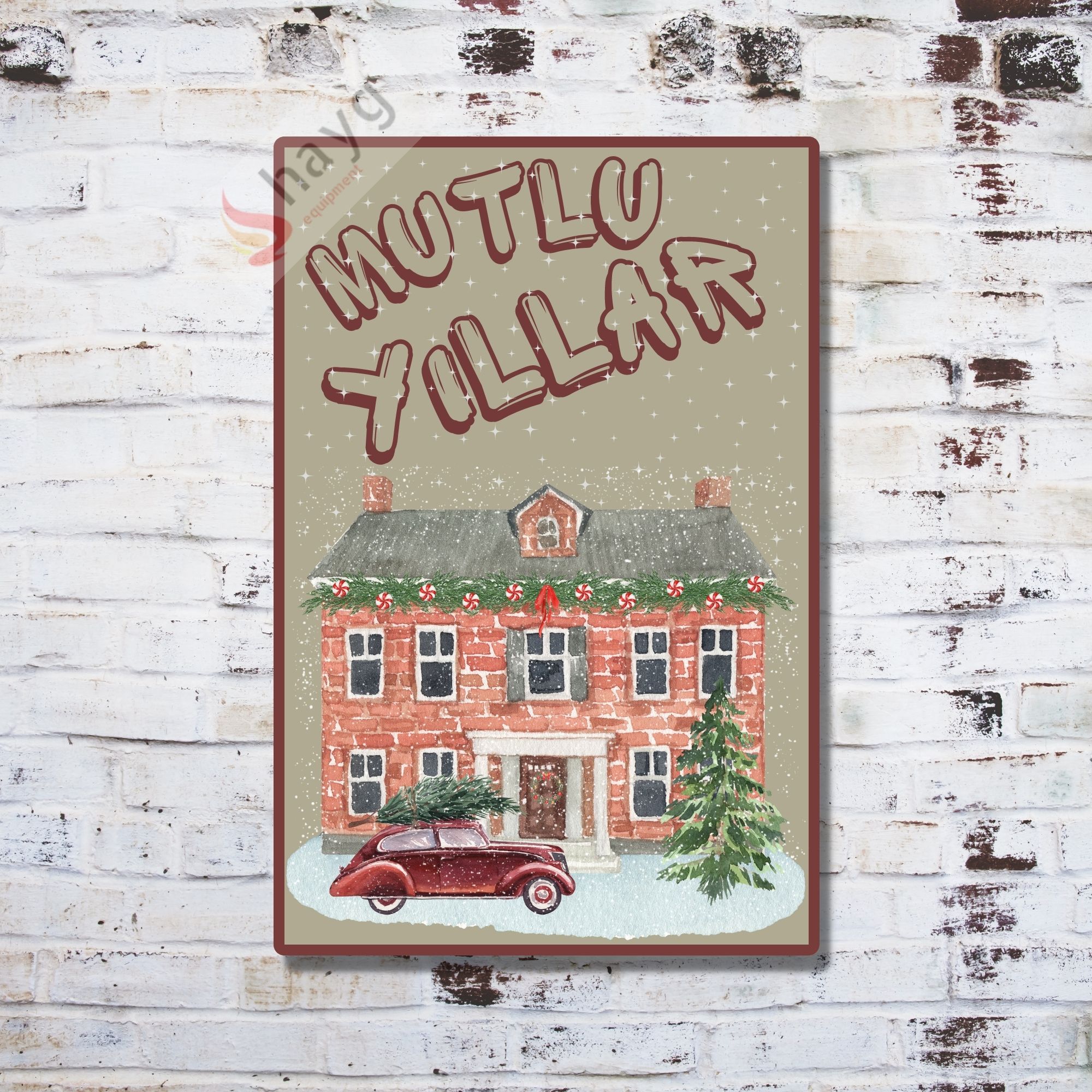Mutlu Yıllar Dekoratif Vintage Metal Levha - Alüminyum Duvar Tabelası 15cm x 22,5cm görsel 5