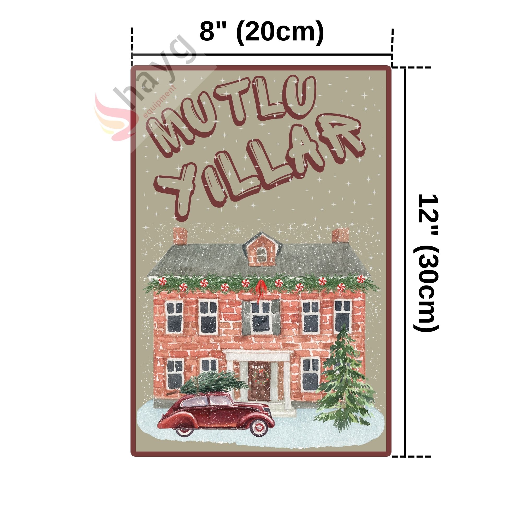 Mutlu Yıllar Dekoratif Vintage Metal Levha - Alüminyum Duvar Tabelası 20cm x 30cm görsel 4