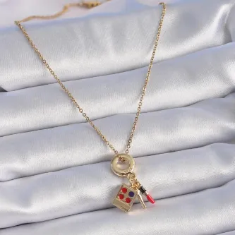 BUTİK AYVİTRİN 316L Çelik Gold Renk Makyaj Paleti Figür Charm Model Kadın Kolye