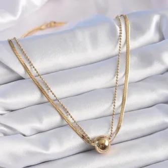BUTİK AYVİTRİN 316L Çelik Gold 2'li İtalyan Zincir Model Top Model Kadın Kolye