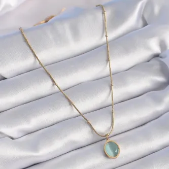 BUTİK AYVİTRİN 316L Çelik Gold Renk Yeşil Sedefli Vintage Kadın Kolye