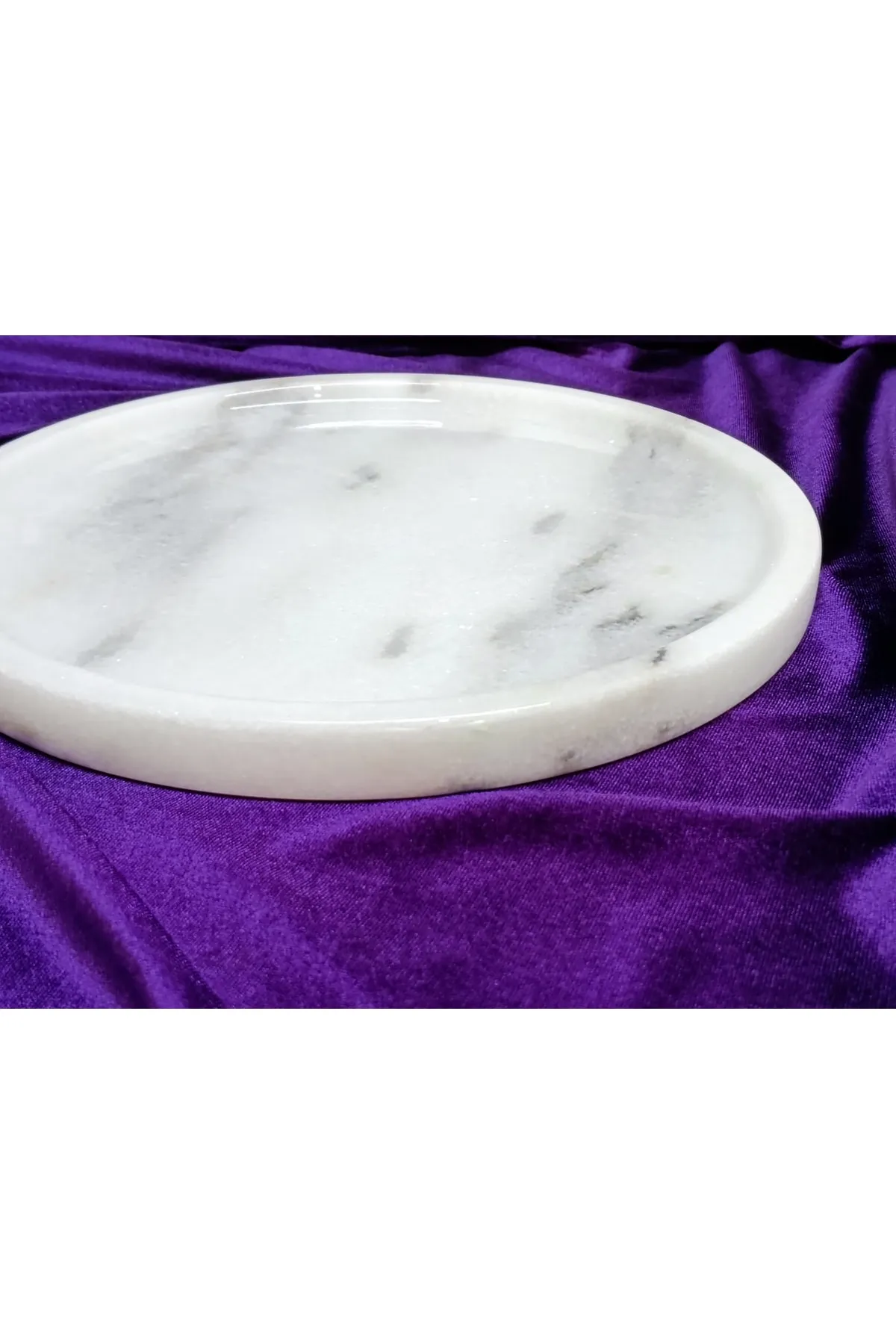 Pergamon Beyaz Gri Mermer Sunum Tabağı Dekoratif Tabak görsel 5