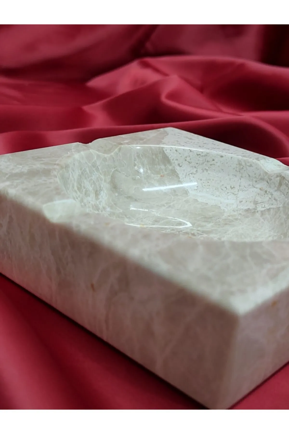 Pergamon 2'li Set Bej Mermer Kare Ve Yuvarlak Küllük Kül Tablası görsel 4