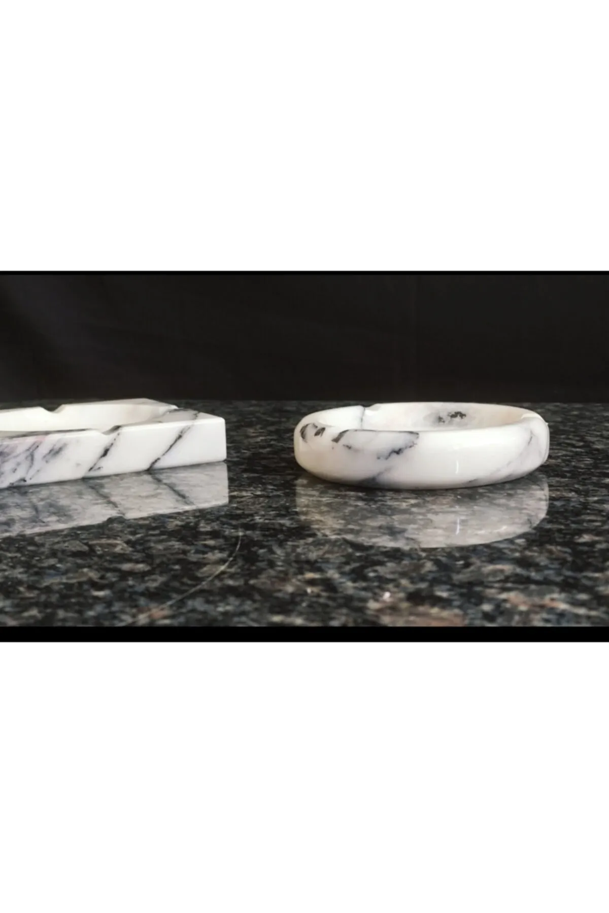 Pergamon 2'li Set Kare Ve Yuvarlak Küllük Kül Tablası Gerçek Mermer görsel 4