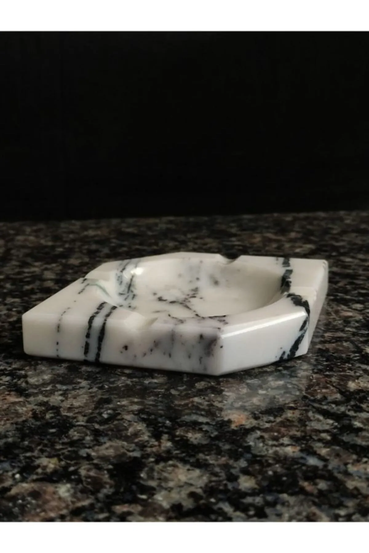 Pergamon Ikili Set Üçgen Model Koyu Gri Ve Leylak Mermer Küllük görsel 4