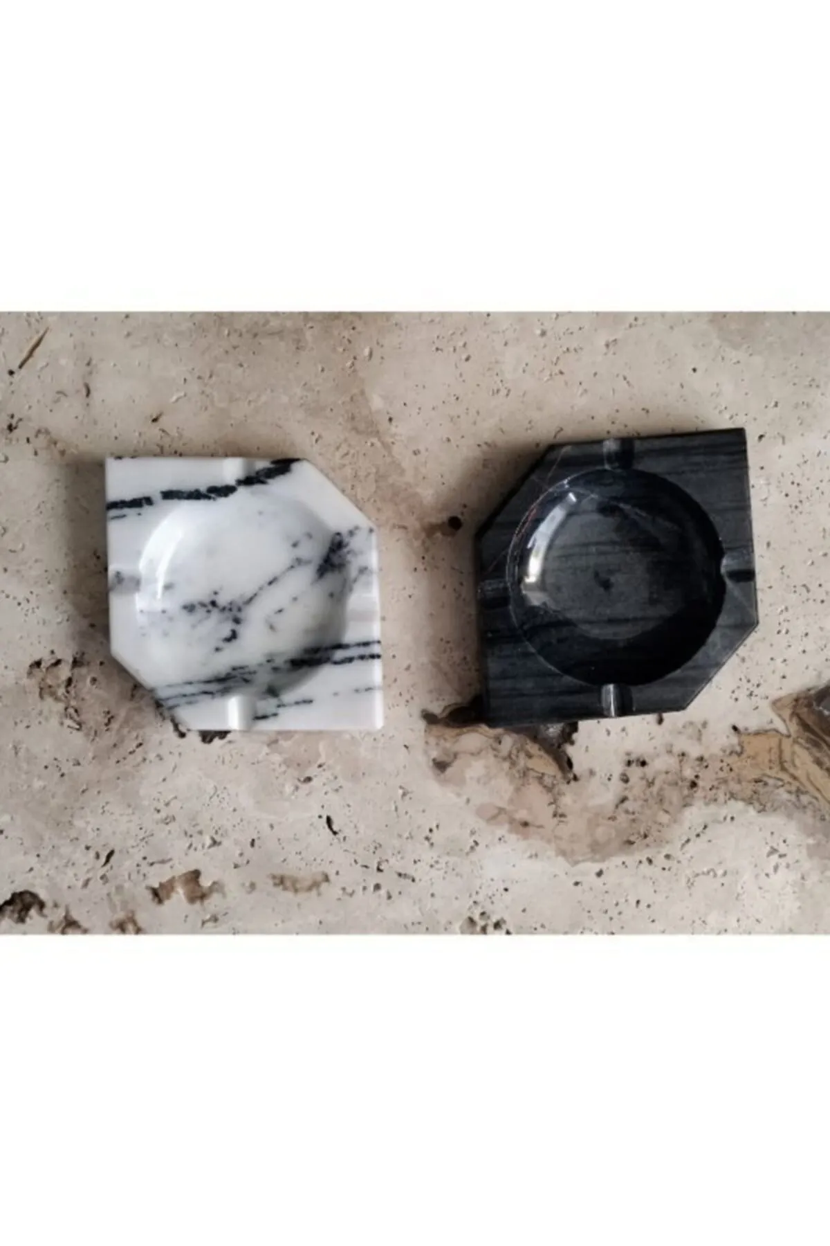 Pergamon Ikili Set Üçgen Model Koyu Gri Ve Leylak Mermer Küllük görsel 5