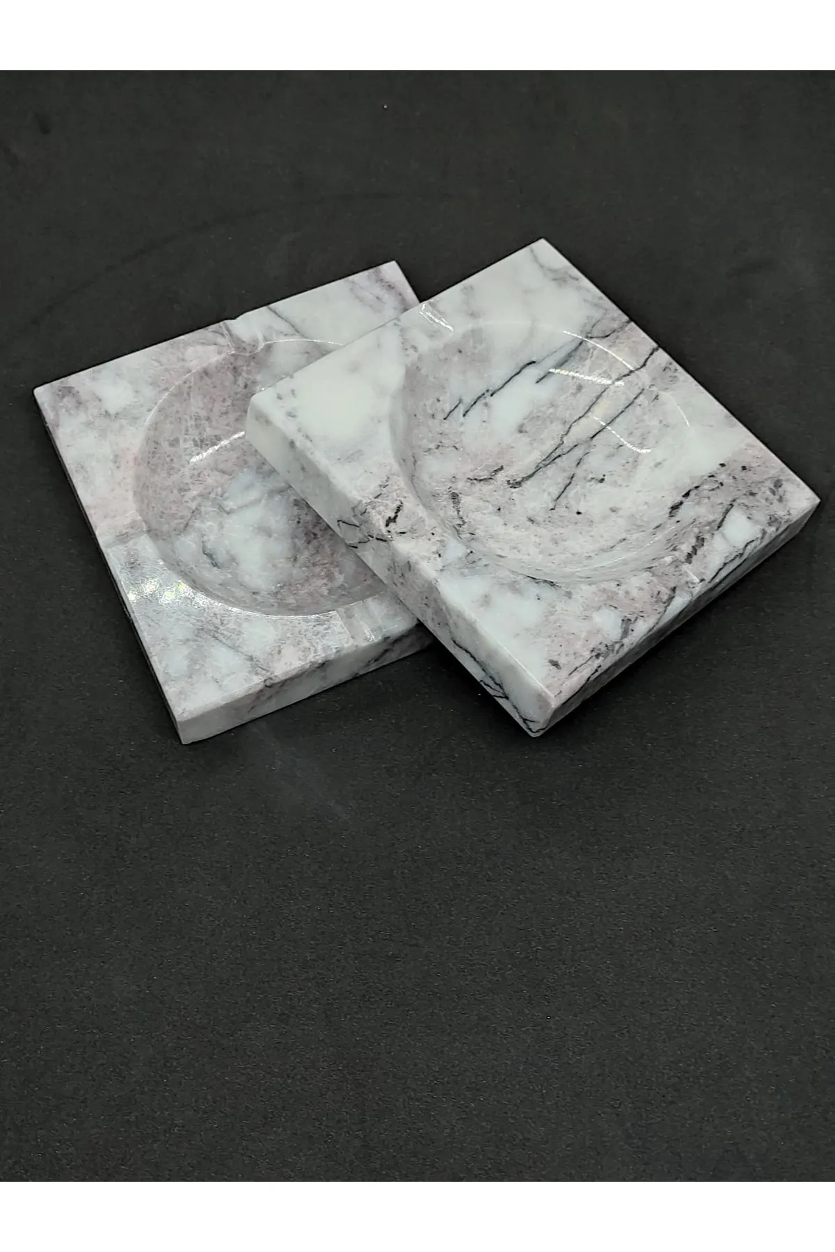 Pergamon Lilac (Leylak) Mermer Küllük 2'li Set Kül Tablası görsel 4