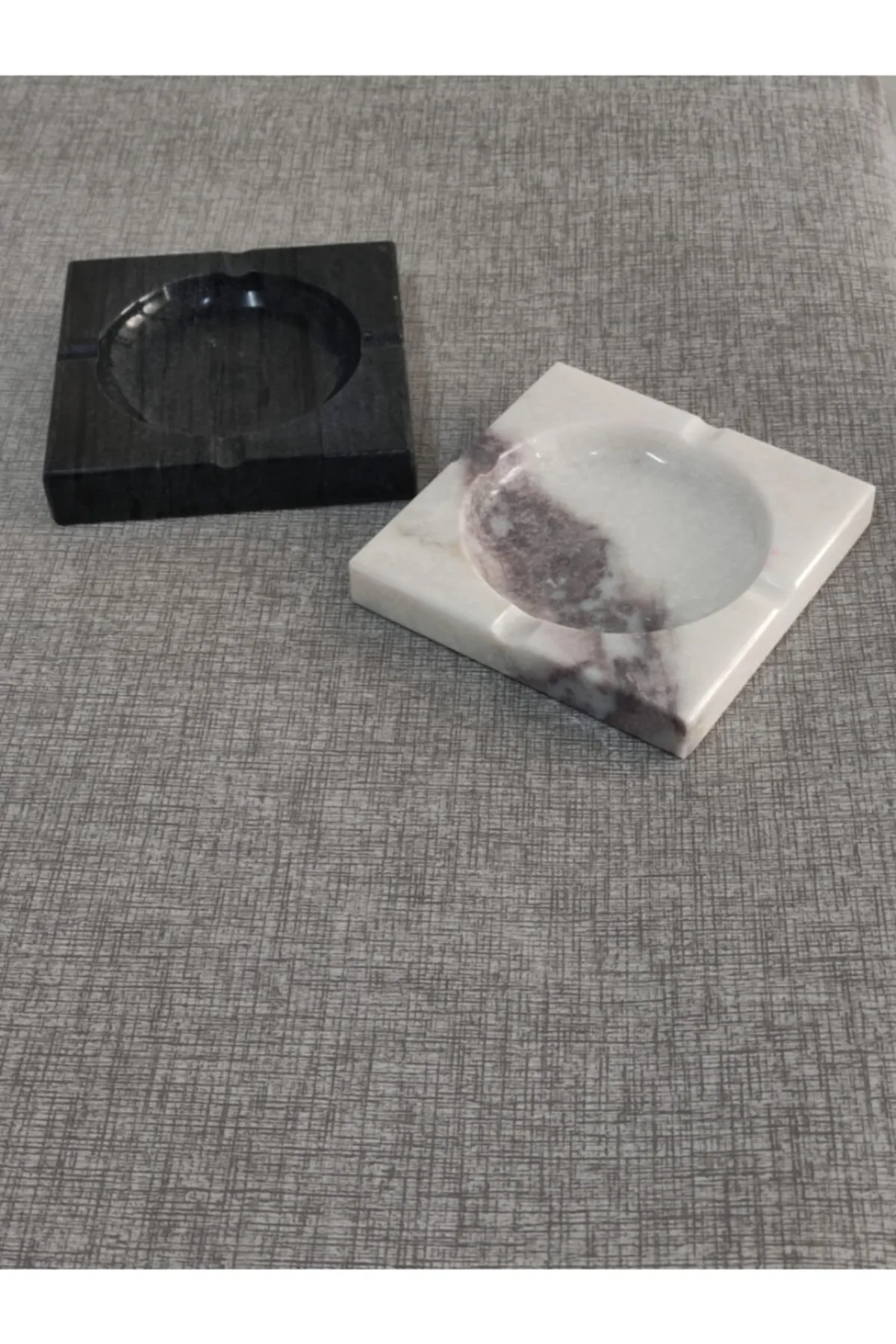 Pergamon Koyu Gri Ve Leylak Beyaz Kül Tablası 2'li Set Gerçek Mermer görsel 4