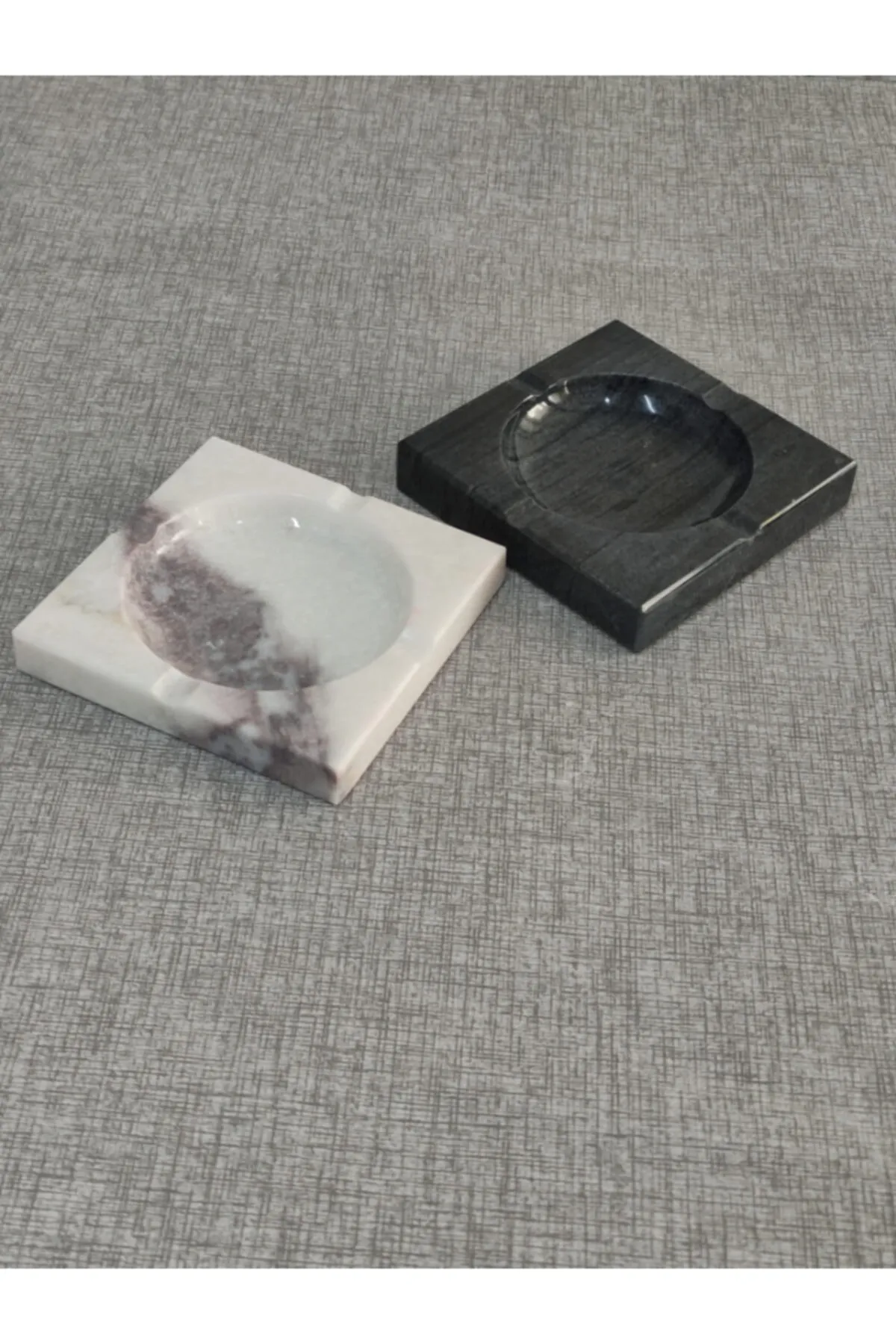Pergamon Koyu Gri Ve Leylak Beyaz Kül Tablası 2'li Set Gerçek Mermer görsel 5