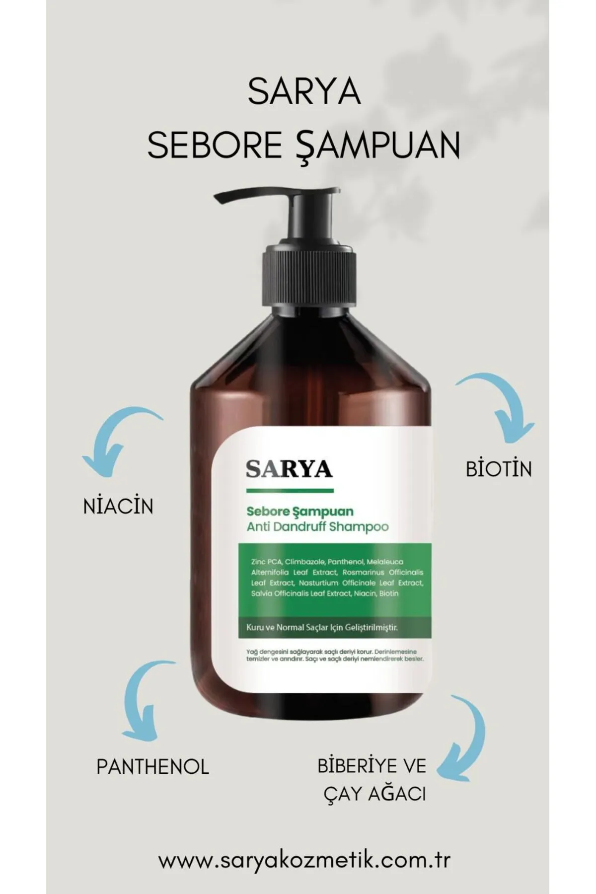 SARYA COSMETİC Sebore Anti Dandruff Kepek Karşıtı Şampuan 500 ml - Kuru ve normal saçlar (2'Li Paket) görsel 2