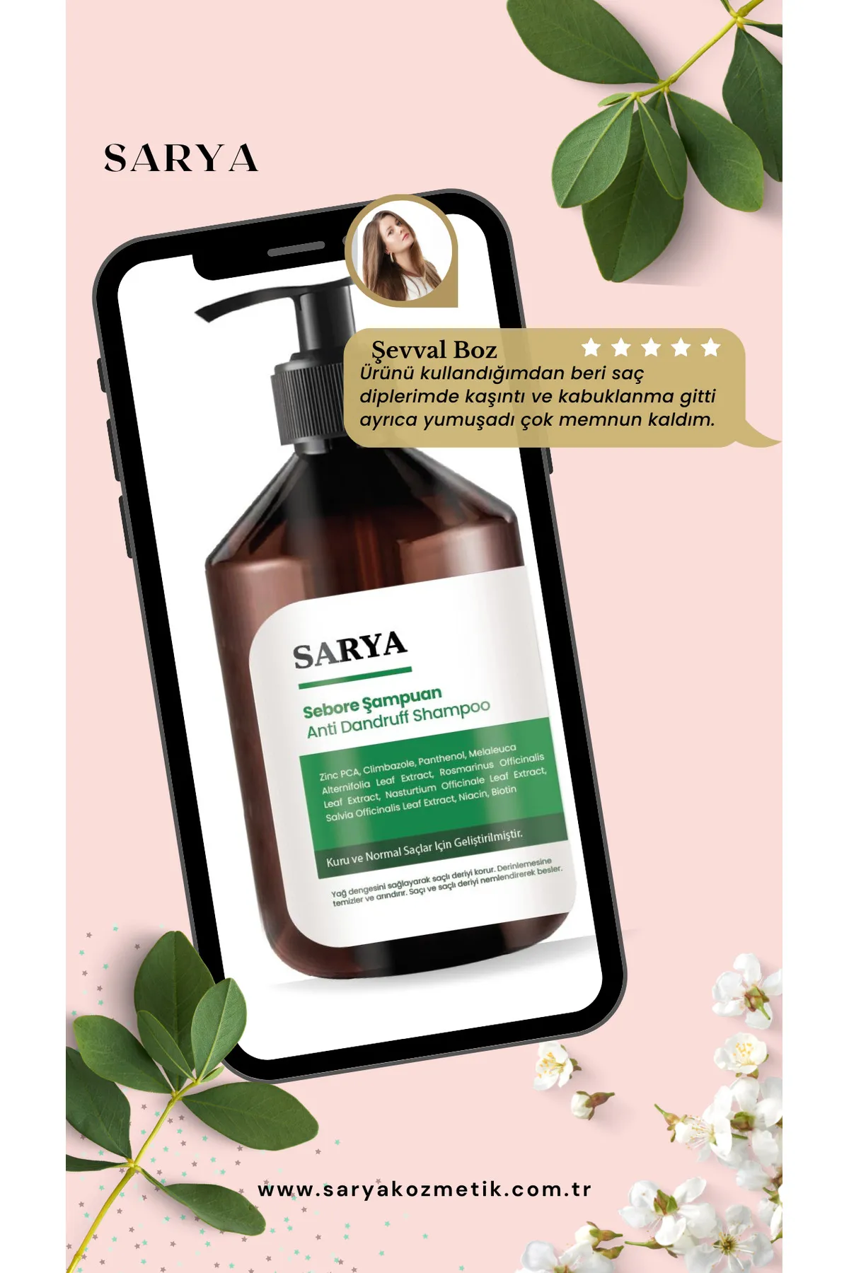 SARYA COSMETİC Sebore Anti Dandruff Kepek Karşıtı Şampuan 500 ml - Kuru ve normal saçlar görsel 3