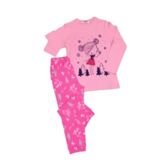 VİTRİN24 Newteam Kız Desenli Pamuklu Uzun Kollu Pijama Takımı, Pembe