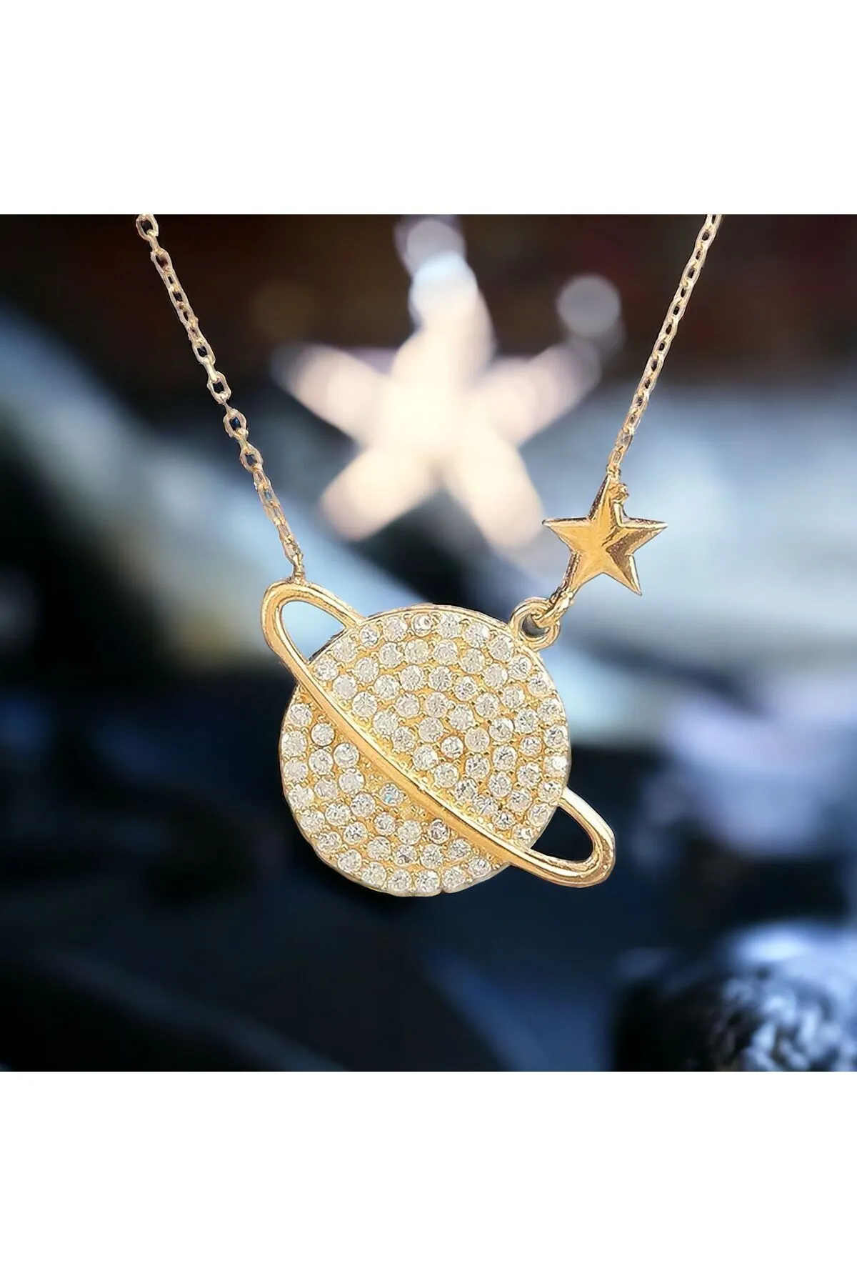 ZEY GÜMÜŞ Kadın Zirkon Taşlı Gezegen Model Altın Renk Kolye (ÇEKMECELİ KOLYE KUTUSUNDA GELMEKTEDİR) görsel 3