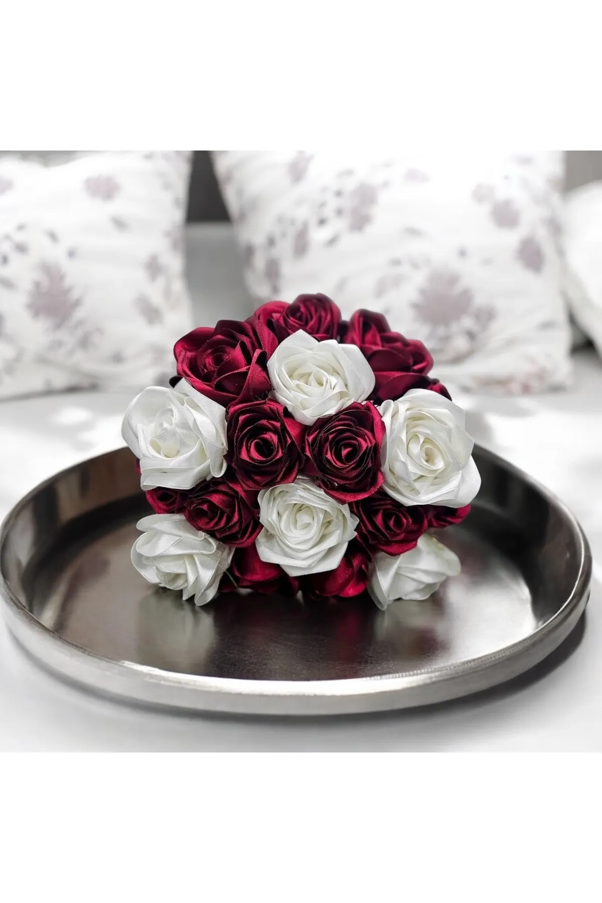 SavBrand 6cm Bordo Saten Kurdele  10 Metre Buket Yapımı için Uygundur görsel 2