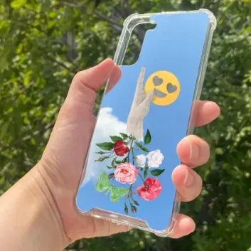 Exporanto Samsung S21 Plus Uyumlu Aynalı Çiçekli El Desenli Darbe Kamera Korumalı Silikon Telefon Kılıfı