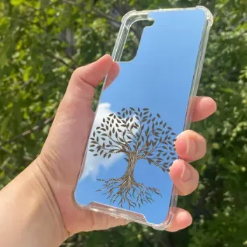 Exporanto Samsung S21 Plus Uyumlu Aynalı Ağaç Desenli Darbe Kamera Korumalı Silikon Telefon Kılıfı