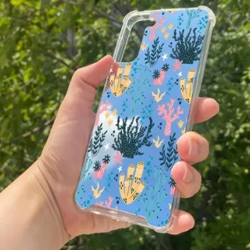 Exporanto Samsung S21 Plus Uyumlu Aynalı Renkli Dal Desenli Darbe Kamera Korumalı Silikon Telefon Kılıfı