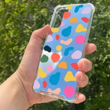 Exporanto Samsung S21 Plus Uyumlu Aynalı Renkli Benek Desenli Darbe Kamera Korumalı Silikon Telefon Kılıfı