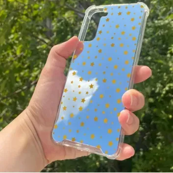 Exporanto Samsung S21 Plus Uyumlu Aynalı Yıldız Desenli Darbe Kamera Korumalı Silikon Telefon Kılıfı