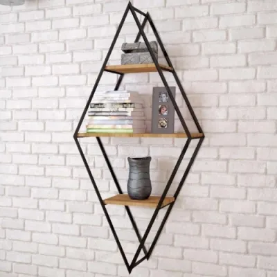 Sivas Gözde Mobilya  Modern Tarz Ahşap Metal Karo 3 Raflı Kitaplık Dekoratif 65X28X140