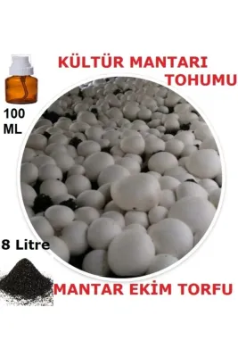 Tarımsal ve Hayvansal Ürünler 100 Ml Kültür Mantarı Tohumu + 8 Lt Mantar Ekim Torfu (başka Bir Şeye Gerek Yok)