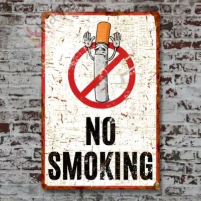 Eller Yukarı No Smoking, Pas Görünümlü Sigara Içmek Yasaktır Metal Uyarı Levhası - 15cm X 22,5cm