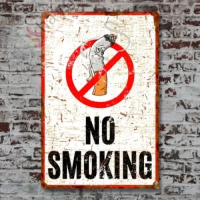 Hasta Karikatürlü No Smoking, Pas Görünümlü Sigara Içmek Yasaktır Metal Tabela 15cm x 22,5cm