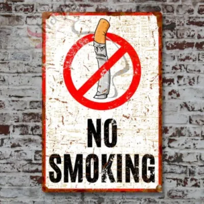 Kızgın Karikatürlü No Smoking, Pas Görünümlü Sigara Içmek Yasaktır Metal Tabela 20cm x 30cm