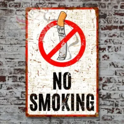 Kızgın Karikatürlü No Smoking, Pas Görünümlü Sigara Içmek Yasaktır Metal Tabela 15cm x 22,5cm