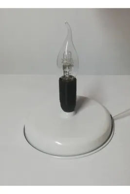 Tekay Aydınlatma Beyaz Metal Ayaklı Abajur Kablolu Gece Lambası E 14 Duy