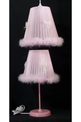 Tekay Aydınlatma Kız Çocuk Odası Bebek Odası Pembe Tüylü Fiyonklu Peluş Avize Abajur Seti