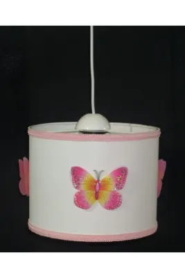 Tekay Aydınlatma Pembe Kelebekli Beyaz Pvc Kız Çocuk Odası Avize Genişlik 25 Cm