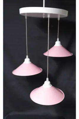 Tekay Aydınlatma 3 lü metal tepsili avize pembe metal başlık