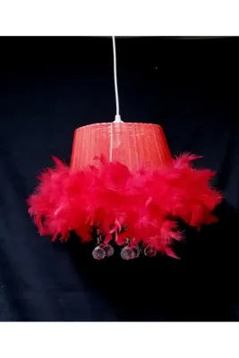 Tekay Aydınlatma Kırmızı tüylü taşlı avize yatak odası avizesi