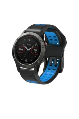MarkaCase Garmin Tactix Charlie Için Quick Fit Özellikli (26MM) Çift Sıralı Silikon Saat Kordonu  - Siyah/Mavi