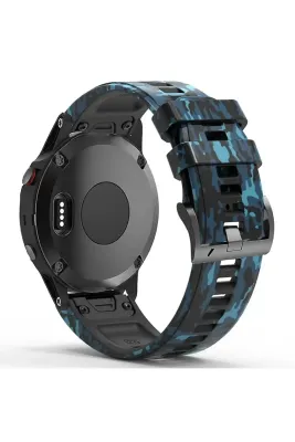 MarkaCase Garmin apporach 60-62 (22mm) Kamuflaj Silikon Saat Kordonu - Mavi Kamuflaj