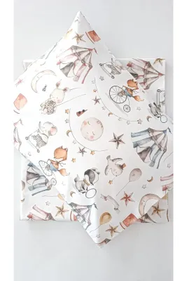 O&G Collection Sirk Desenli %100 Pamuklu (90X190 CM) Lastikli Çarşaf Ve Yastık Kılıfı Seti 2'li Set Bebek / Çocuk