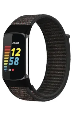 MarkaCase Fitbit Charge 5 İçin Dokuma Kordon - Siyah Kırmızı Noktalı