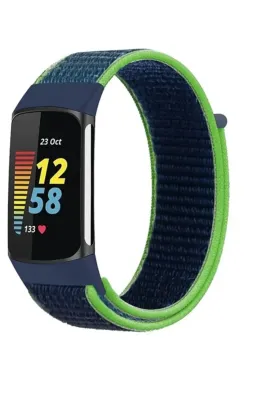 MarkaCase Fitbit Charge 5 İçin Dokuma Kordon - Mavi/Yeşil