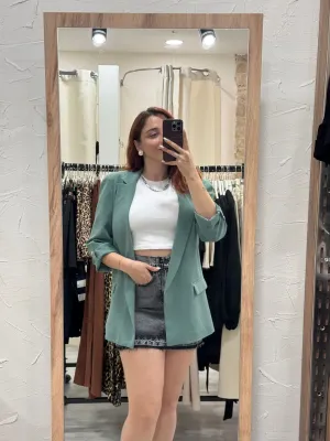DİA DİSENO Yeşil Kol Katlamalı Blazer Ceket
