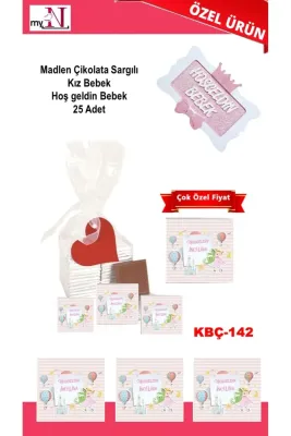 Madlen Çikolata Sargılı Kız Bebek Hoş geldin Bebek 25 Adet
