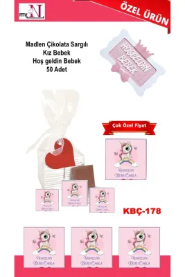 Madlen Çikolata Sargılı Kız Bebek Hoş geldin Bebek 50 Adet
