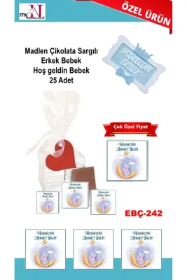 Madlen Çikolata Sargılı Erkek Bebek Hoş geldin Bebek 25 Adet