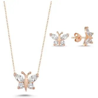 ZEY GÜMÜŞ Kelebek Zirkon Taşlı Set 925 AYAR GÜMÜŞ