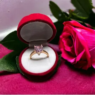 ZEY GÜMÜŞ PEMBE KALP KESİM TEKTAŞ GÜMÜŞ YÜZÜK