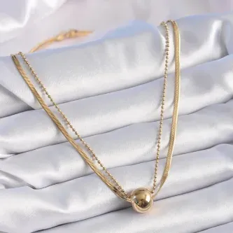 BUTİK AYVİTRİN 316L Çelik Gold 2'li İtalyan Zincir Model Top Model Kadın Kolye