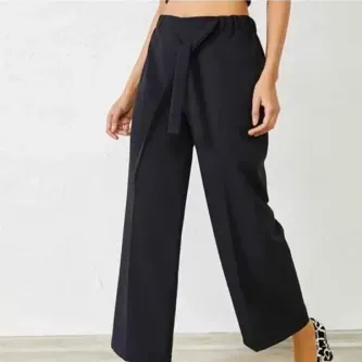 Butik Ayvitrin Kadın Kemerli Double Paça Pantolon Siyah
