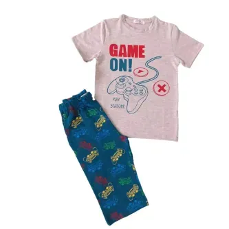 VİTRİN24 Newteam Desenli Kısa Kolu Kapri Pantolonlu Erkek Çocuk Pijama Takımı, 5 Yaş, Gri